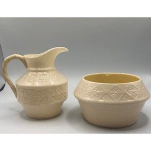 Vtg BELLEEK Creamer 3.5" h & Open  Sugar Bowl 3.5" d 2"h Green Stamp  IRELAND